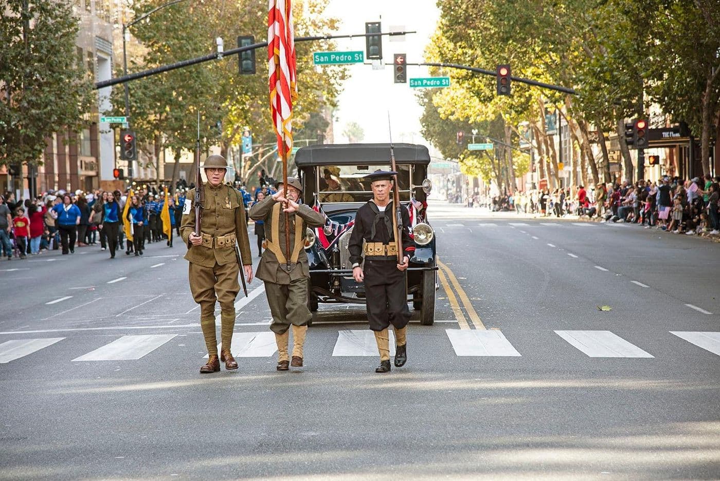 WWI-era reenactors marching in the parade
