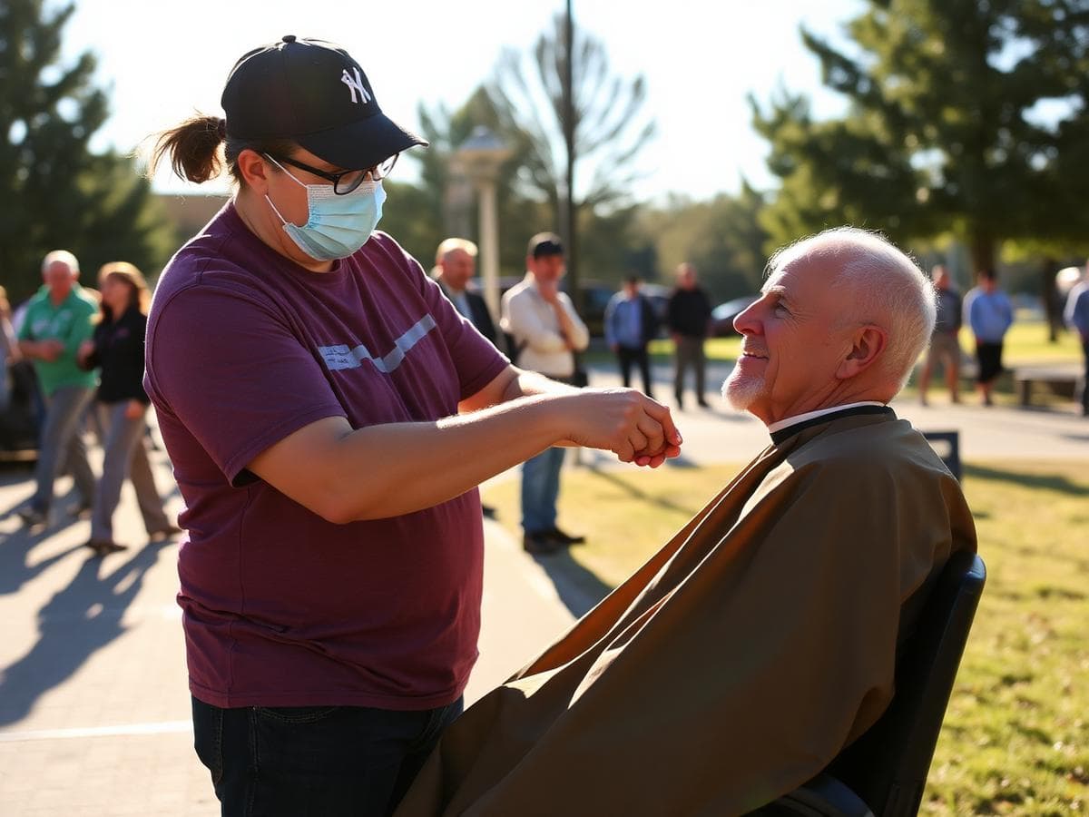 Volunteer giving a haircut at a Stand Down event