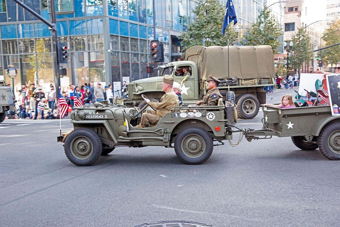 Vintage military vehicles in the parade