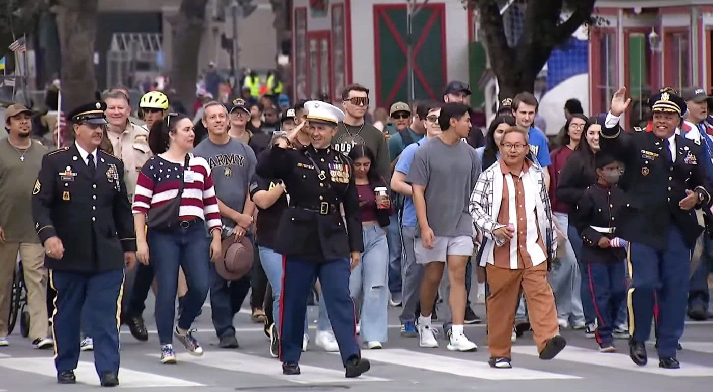 Veterans marching with the community in the parade