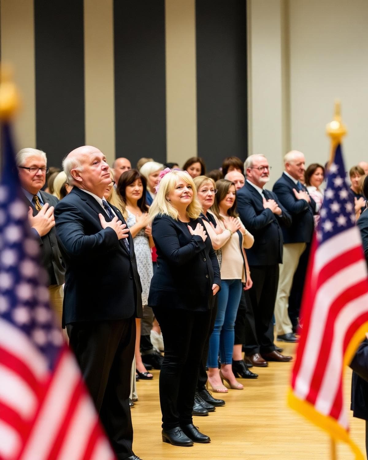 Guests honoring the Pledge of Allegiance
